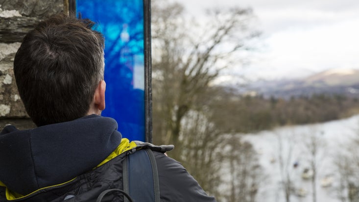 Visitor at Claife Viewing Station and Windermere West Shore, Cumbria